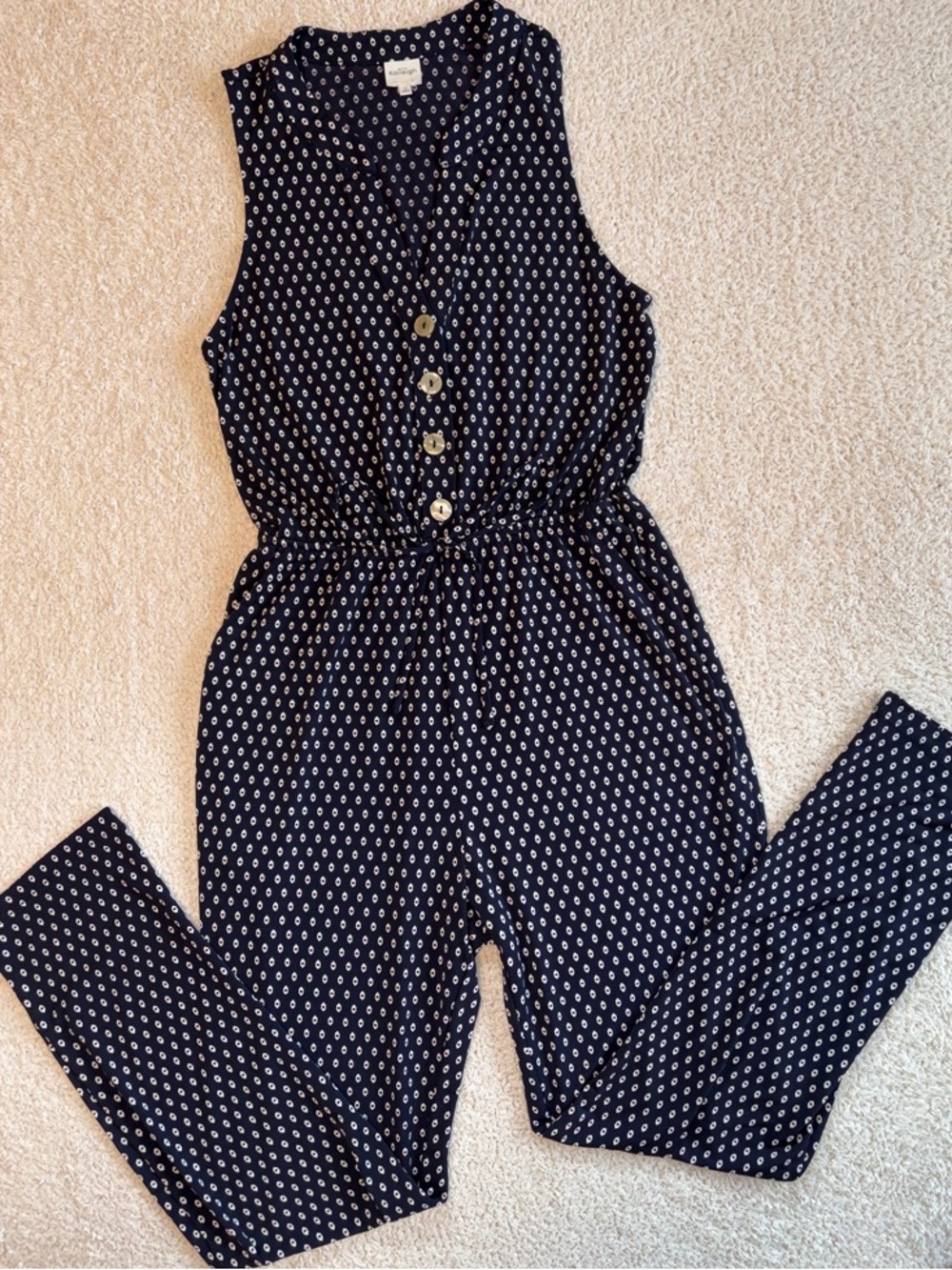 Kaileigh Navy Printed Sleeveless Button-Front Jumpsuit